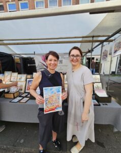 Jodi with an artist in Amsterdam, Netherlands
