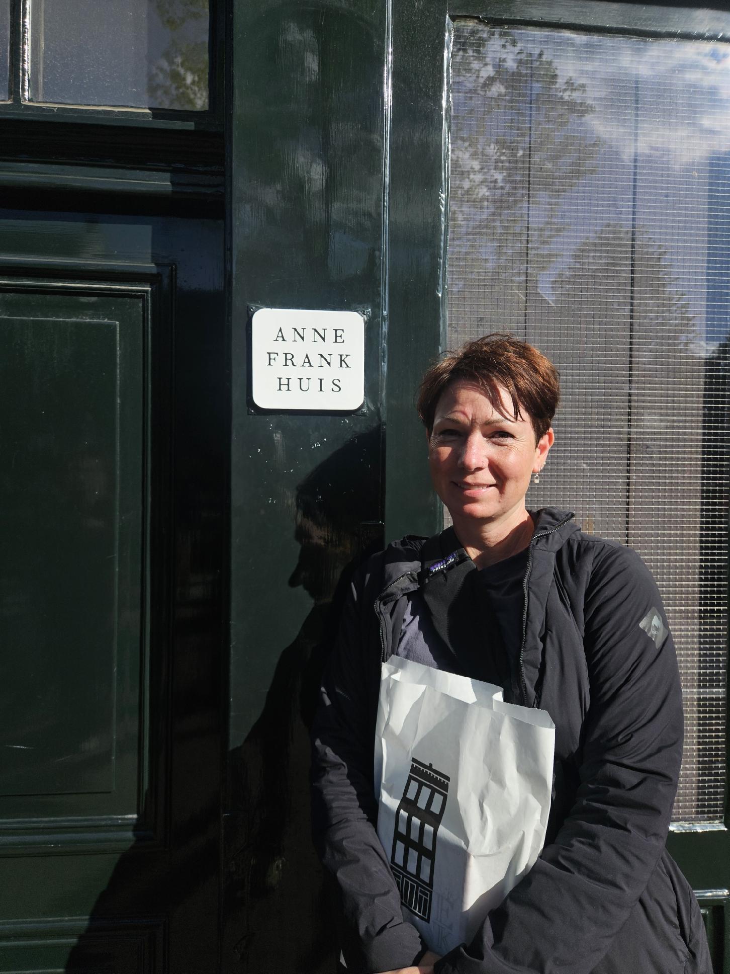 Jodi in front of the Anne Frank House